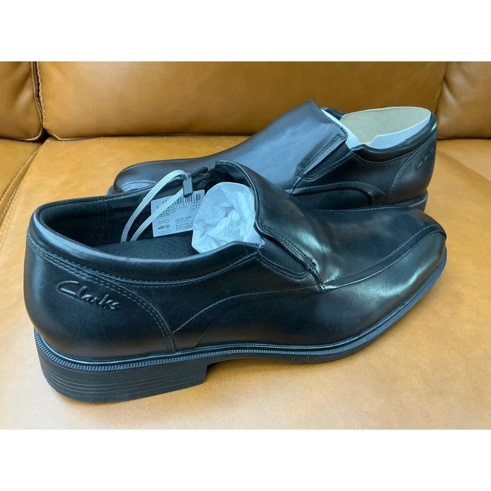 Clarks Steadwell‎ Step Loafers Mens 7 Black Excellent Leather Slip On Shoes